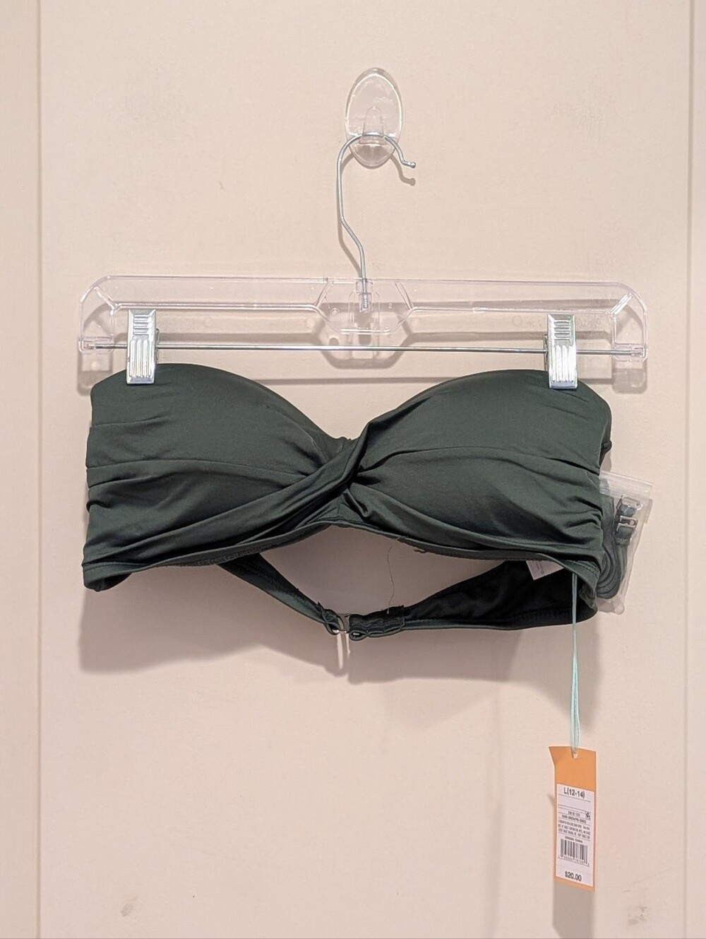 Kona Sol Twist-Front Strapless Bikini Top - Olive Size Large